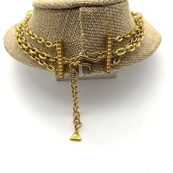 Vintage 80s Liz Claiborne Layered Beaded sunFlower pendant charm style Gold tone - Picture 2 of 5